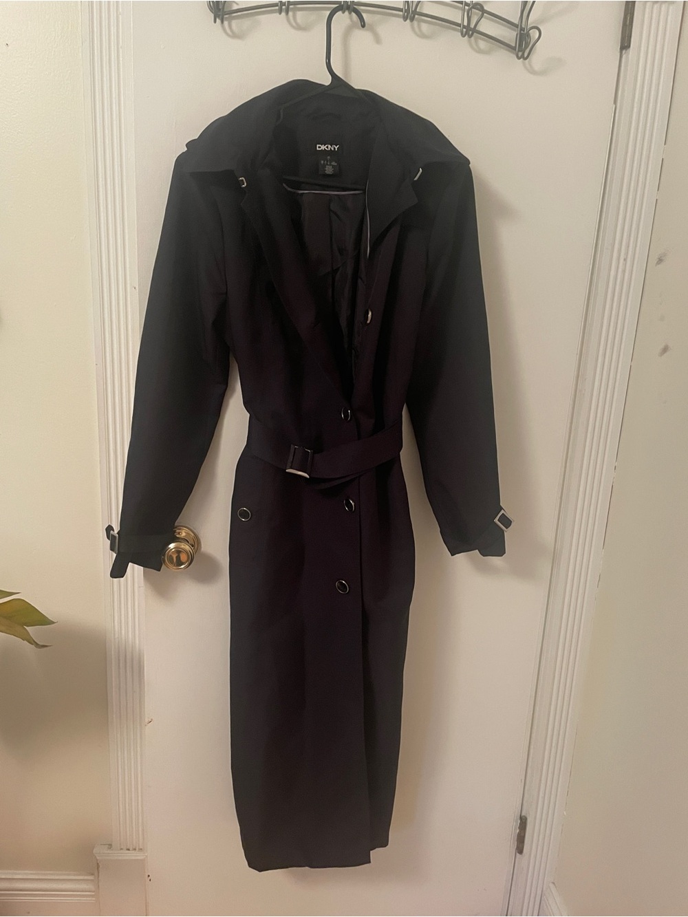 DKNY Navy Hooded Belted Trench Coat